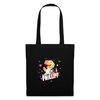 PHILLIPP - Beau nom de garçon avec mignon DINO T-REX - Sac en tissu - noir - Devant
