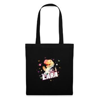 LARA - Beau prénom de FILLE avec mignon DINO T-REX - Sac en tissu - noir - Devant