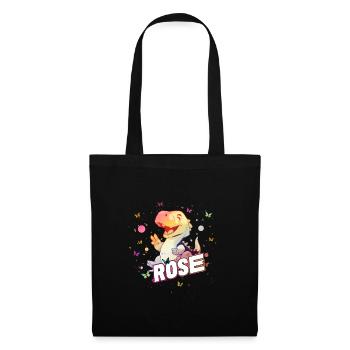 ROSE - Schöner MÄDCHEN Name mit süßem DINO - Stoffbeutel - Schwarz - Vorne