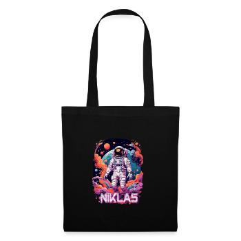 NIKLAS - Beau prénom de garçon avec astronaute cool - Sac en tissu - noir - Devant