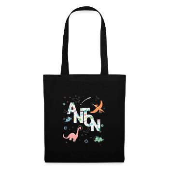 ANTON - Beau prénom de garçon avec dinosaure - Sac en tissu - noir - Devant