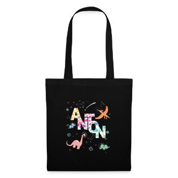 ANTON - Beau prénom de garçon avec dinosaure - Sac en tissu - noir - Devant