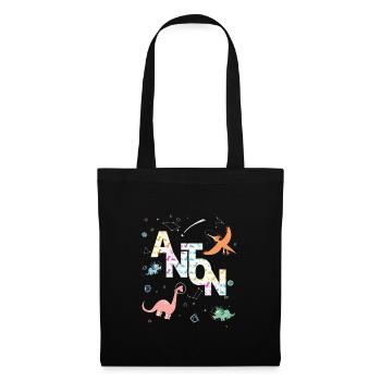 ANTON - Beau prénom de garçon avec dinosaure - Sac en tissu - noir - Devant