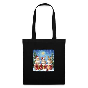 Lustige Weihnachtshasen mit Weihnachtsmannmütze - Stoffbeutel - Schwarz - Vorne