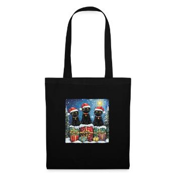 Schwarze Katzen mit Weihnachtsgeschenke - Stoffbeutel - Schwarz - Vorne