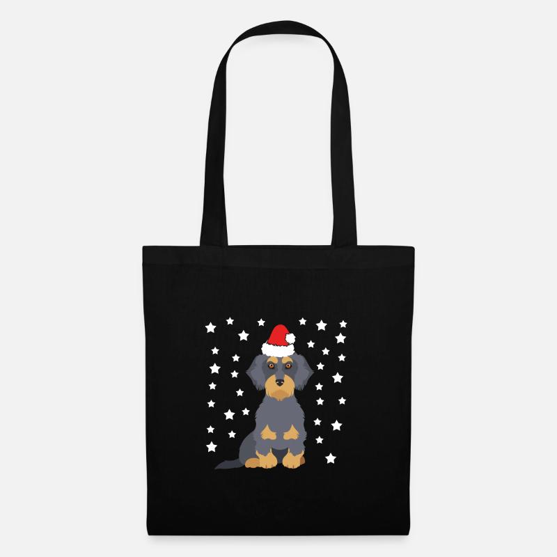 Dackel mit Nikolausmütze als Weihnachtsmann - Stoffbeutel - Schwarz