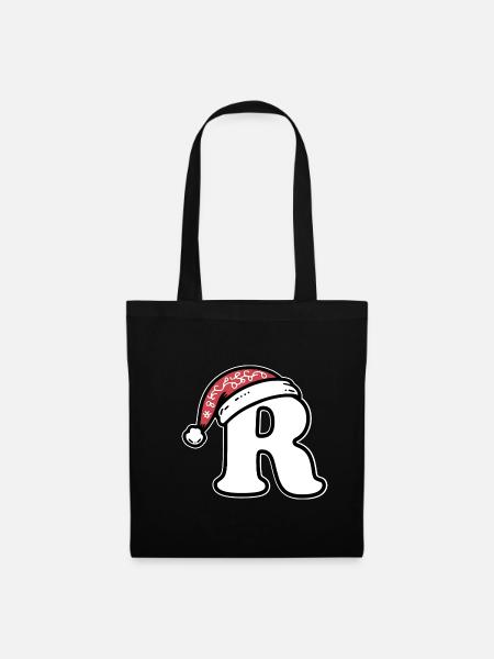 Buchstabe R mit Weihnachtsmütze - Stoffbeutel - Schwarz