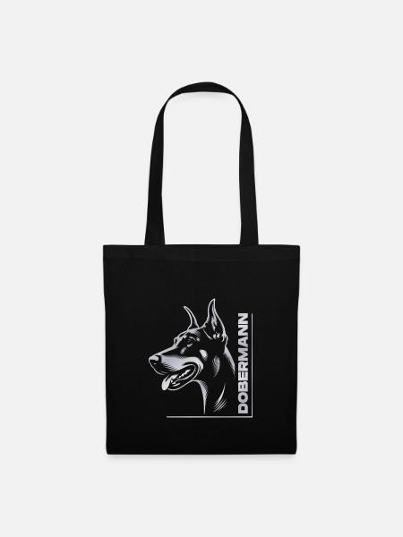 Dobermann Pinscher, Hundekopf, Zeichnung silber - Stoffbeutel - Schwarz