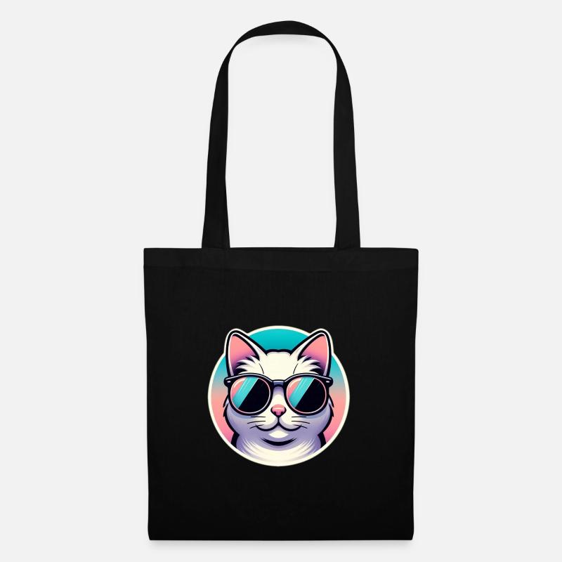 Katze mit Sonnenbrille in Pastell - Stoffbeutel - Schwarz