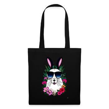 Lapin avec lunettes de soleil et fleurs Lapin de Pâques - Sac en tissu - noir - Devant