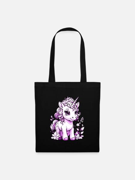Süßes Einhorn lila pink - Stoffbeutel - Schwarz