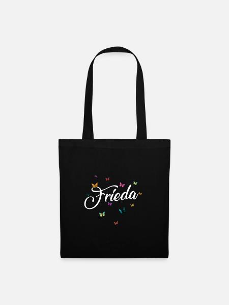 FRIEDA - Mädchen Name mit bunten Schmetterlingen - Stoffbeutel - Schwarz