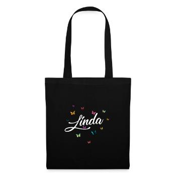 LINDA - Nom de fille avec des papillons colorés - Sac en tissu - noir - Devant