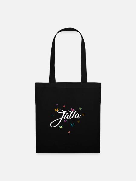 JULIA - Mädchen Name mit bunten Schmetterlingen - Stoffbeutel - Schwarz