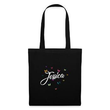 JESSICA - Nom de fille avec des papillons colorés - Sac en tissu - noir - Devant