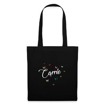 CARRIE - Mädchen Name mit bunten Schmetterlingen - Stoffbeutel - Schwarz - Vorne