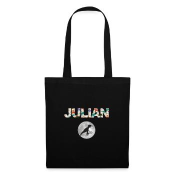 JULIAN - Schöner Jungen Name mit Dinosaurier - Stoffbeutel - Schwarz - Vorne