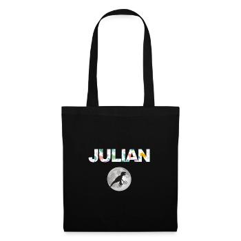 JULIAN - Schöner Jungen Name mit Dinosaurier - Stoffbeutel - Schwarz - Vorne
