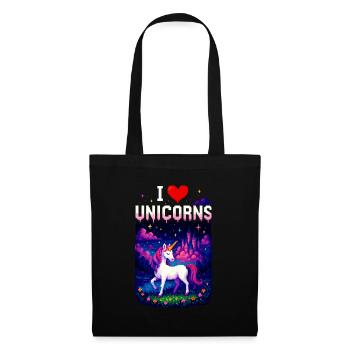 I Love Unicorns – Magisches Einhorn Pixel Shirt - Stoffbeutel - Schwarz - Vorne