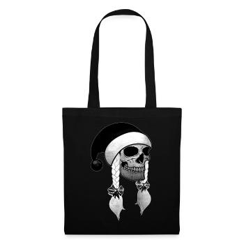Totenkopf Frau Weihnachten Mütze Zöpfe - Stoffbeutel - Schwarz - Vorne