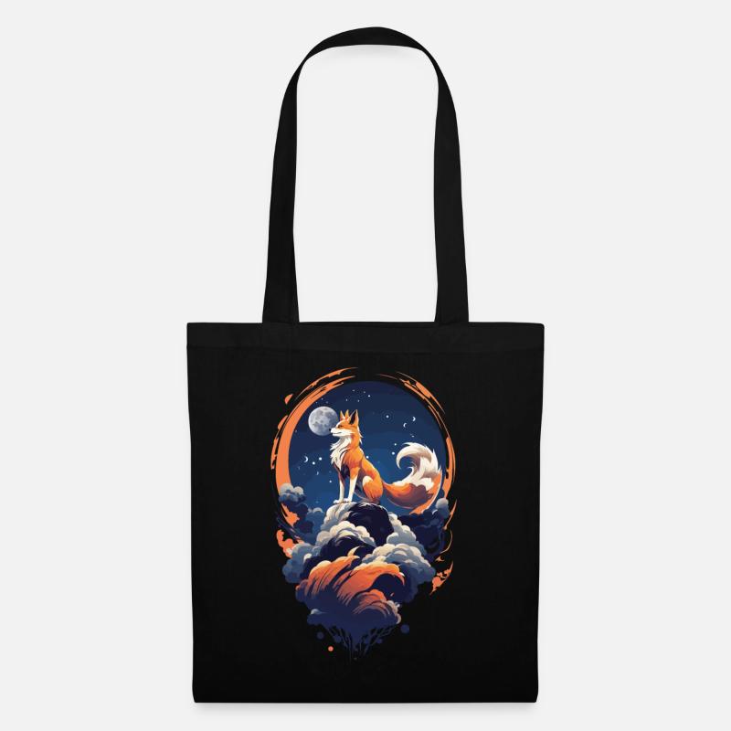 Fuchs Geist Japan Art Style Kitsune Yokai Design - Stoffbeutel - Schwarz