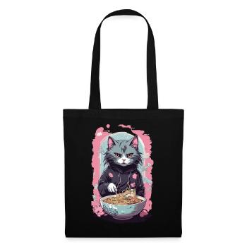 Anime Ramen Katze Japanische Nudelsuppen Kunst - Stoffbeutel - Schwarz - Vorne