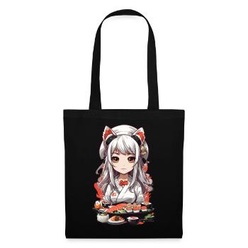 Kawaii Anime Sushi Meisterin mit Katzenohren - Stoffbeutel - Schwarz - Vorne