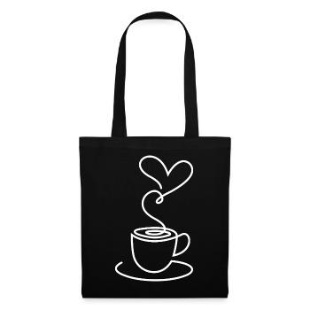 Tea Sketch with Heart Smoke – Romantic Motif - Tote Bag - black - Front