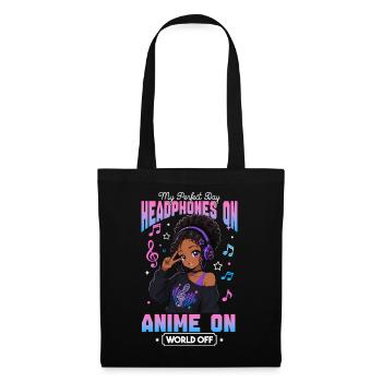 Anime and Music Chibi Black Girl - Stoffbeutel - Schwarz - Vorne