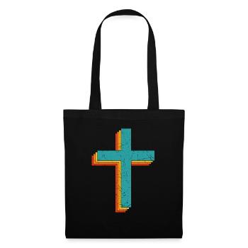 Retro Kreuz Vintage Jesus Kreuz Christliches Gesch - Stoffbeutel - Schwarz - Vorne