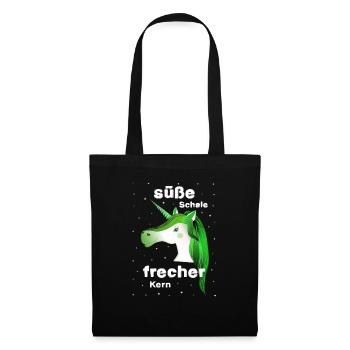 grünes Einhorn frecher süß - Stoffbeutel - Schwarz - Vorne