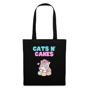 Katzen und Kuchen - Stoffbeutel - Schwarz - Vorne