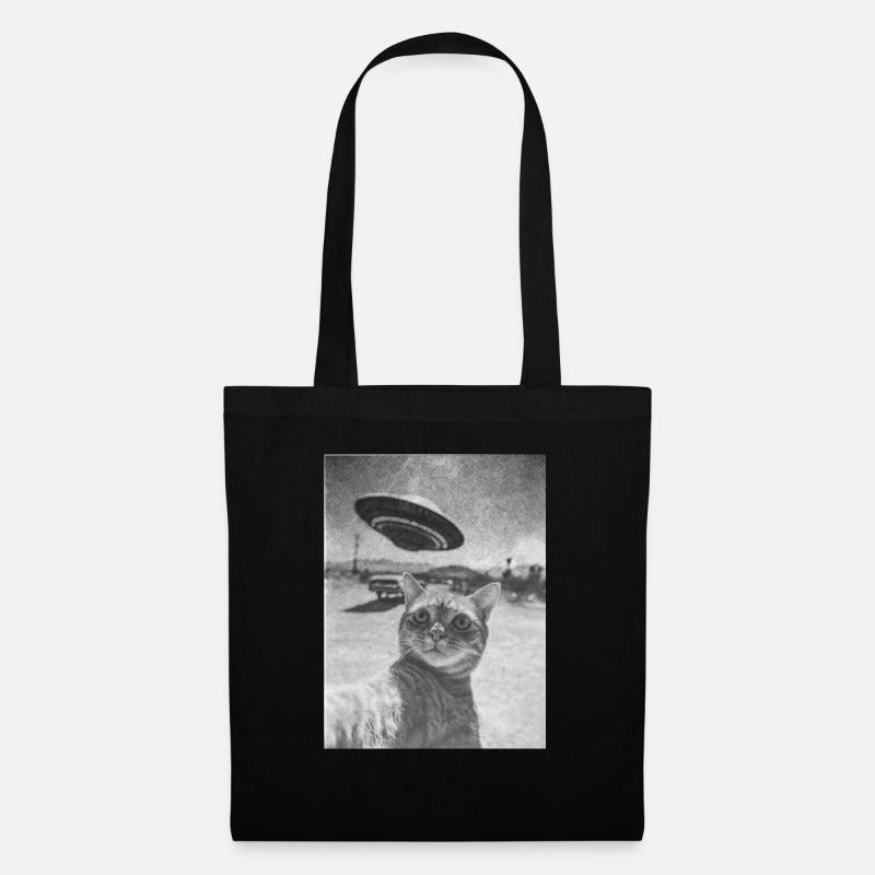 Surreal: cat + ufo - Stoffbeutel - Schwarz