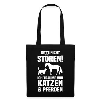 Pferde Pferdeliebhaber Katzenliebhaber Katzen - Stoffbeutel - Schwarz - Vorne