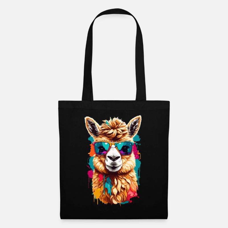 Lama: Süß, Cool & Lustig mit Sonnenbrille - Stoffbeutel - Schwarz