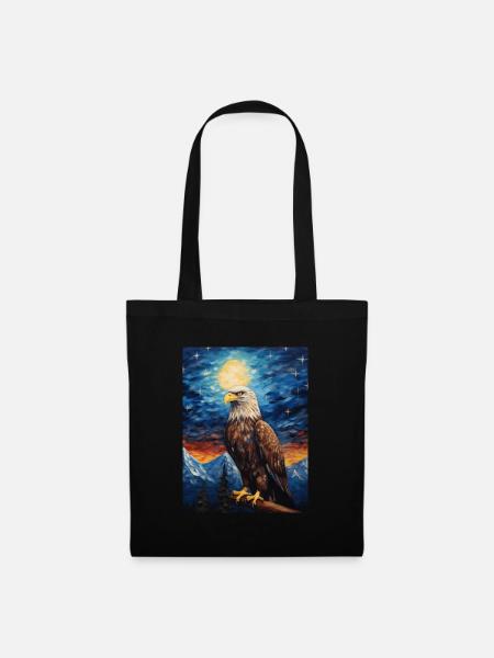 adler, van gogh, sternennacht, tier, vogel - Stoffbeutel - Schwarz