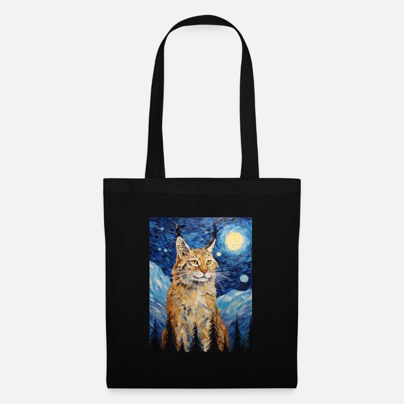 luchs, van gogh, sternennacht, tier - Stoffbeutel - Schwarz