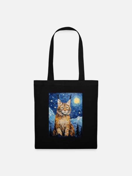 luchs, van gogh, sternennacht, tier - Stoffbeutel - Schwarz