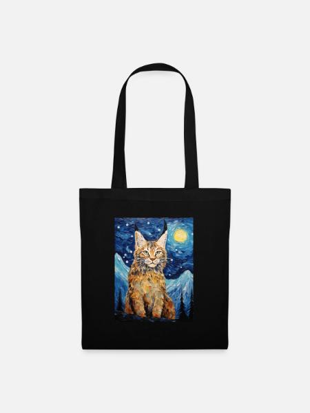 luchs, van gogh, sternennacht, tier, raubkatze - Stoffbeutel - Schwarz