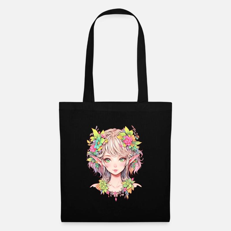 anime, anime girl, anime mädchen, elfe - Stoffbeutel - Schwarz