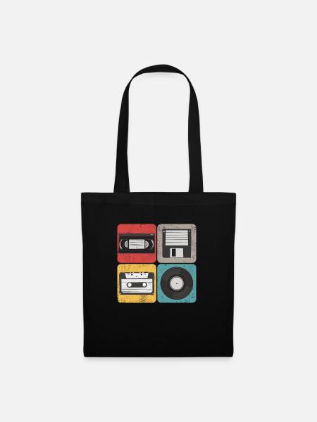 Disquette cassette vidéo Vinyle Audio-coffre Retro - Sac en tissu - noir