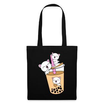 Boba Tee Bubble Tea Katze Kätzchen - Stoffbeutel - Schwarz - Vorne