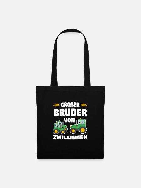 Großer Bruder von Zwillingen Traktor Bauer - Stoffbeutel - Schwarz