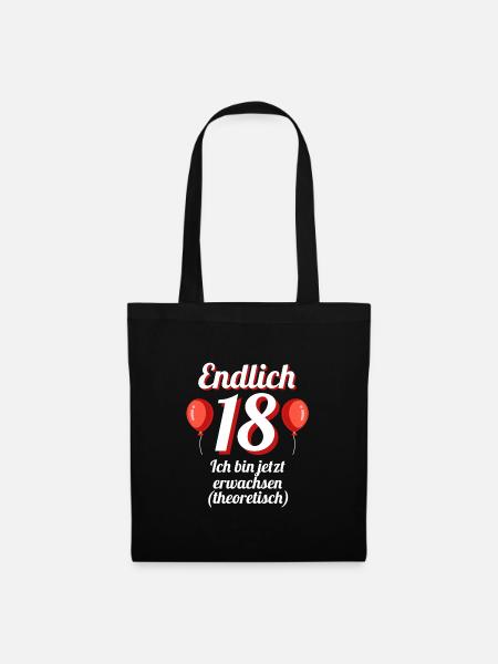 Endlich 18 18.Geburtstag 18.Jahre Geschenk - Stoffbeutel - Schwarz
