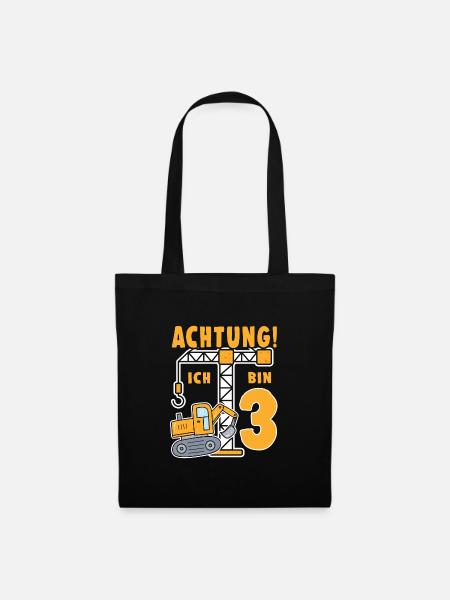 3. Geburtstag 3 Jahre Bagger Geschenk - Stoffbeutel - Schwarz