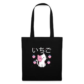 Anime Katze Beeren Kawaii Katze 90er Geschenk - Stoffbeutel - Schwarz - Vorne