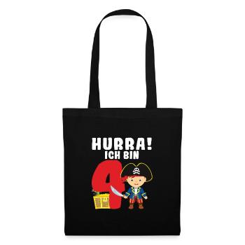 4.Geburtstag Pirat Piraten Geschenk - Stoffbeutel - Schwarz - Vorne