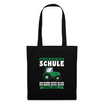 Schulkind Traktor Einschulung Geschenk - Stoffbeutel - Schwarz - Vorne