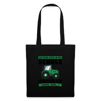 Schulkind Traktor Schulanfänger Geschenk - Stoffbeutel - Schwarz - Vorne