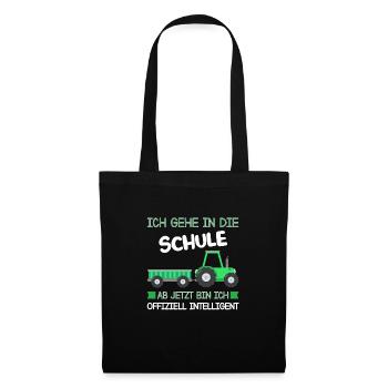 Schulkind Traktor Schulanfänger Geschenk - Stoffbeutel - Schwarz - Vorne